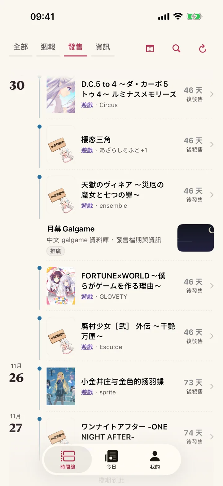 發售時間線